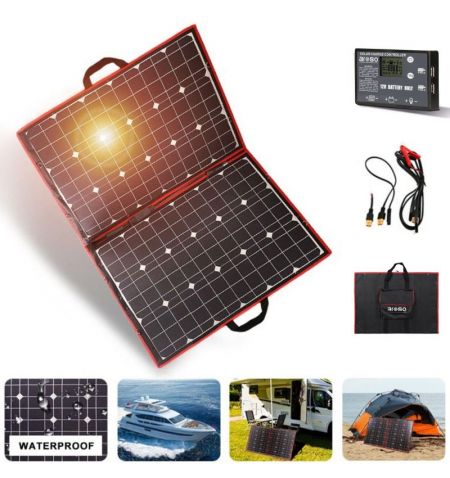 Solární panel rozkládací přenosný s PWM regulátorem 110W 12V/24V 106x73cm - do auta / na kempování | Filson Store