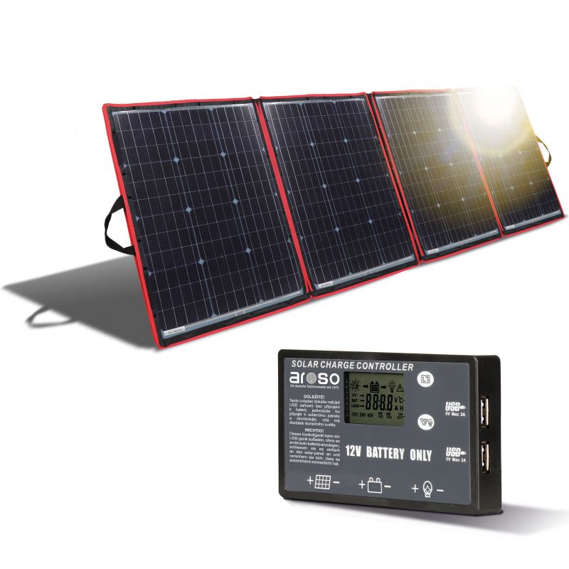 Solární panel rozkládací přenosný s PWM regulátorem 220W 12V/24V 212x73cm - do auta / na kempování