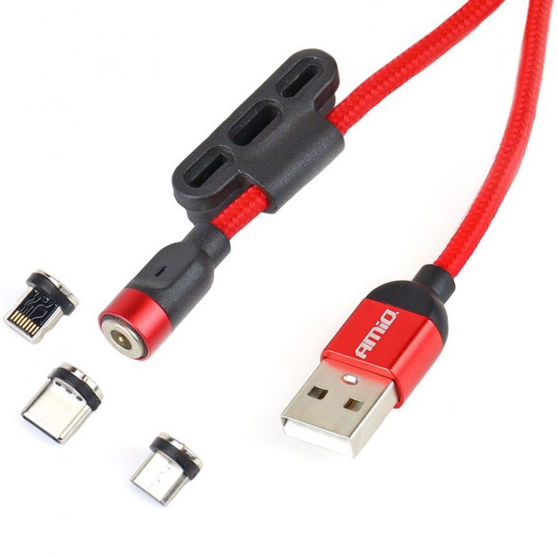 Nabíjecí kabel mobilního telefonu USB-C / microUSB / Lightning - délka 1m / magnetický / proud 2.4A