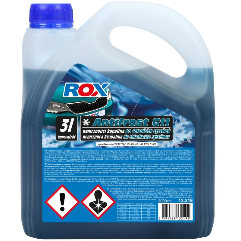 Chladící kapalina G11 Rox Antifrost Readymix -30°C 3l