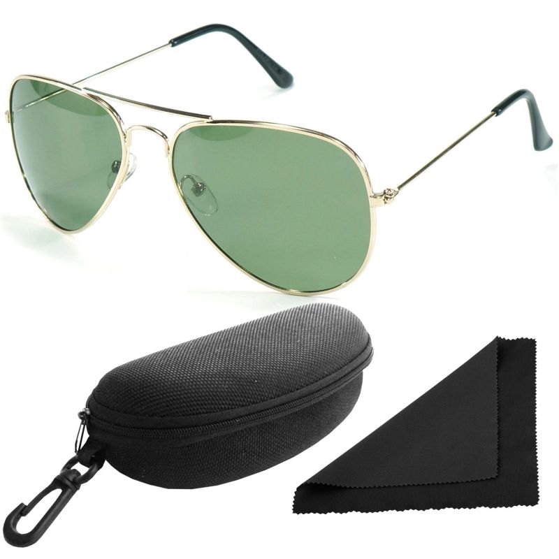 Brýle sluneční Polarized 3025 - obroučky zlaté / skla zelená tmavá / polarizační skla / pouzdro a utěrka