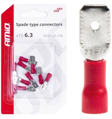 Konektory - samec červený 6.3mm 0.5-1.5mm2 10A / sada 10ks | Filson Store
