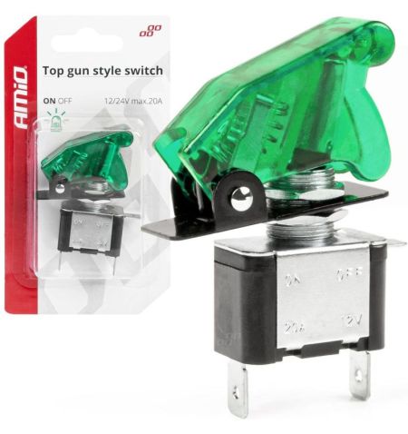 Vypínač / spínač páčkový se zeleným podsvícením a jištěním 12/24V 20A | Filson Store