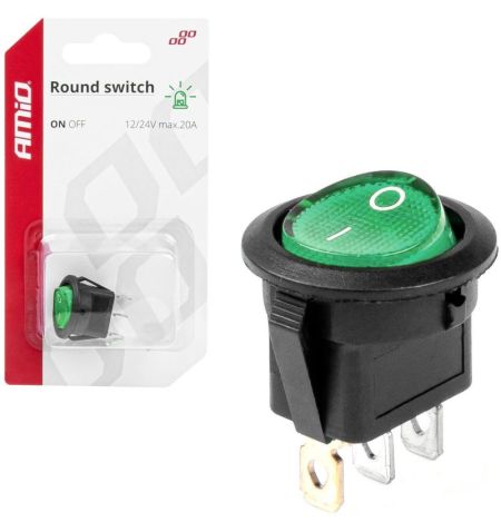 Vypínač / spínač kolébkový kulatý se zeleným podsvícením 12/24V 20A | Filson Store