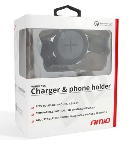 Držák na mobilní telefon s bezdrátovou indukční nabíječkou Combo QC 3.0 - do mřížky ventilace Amio - 5