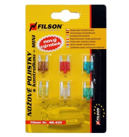 Pojistky nožové - mini s LED kontrolkou poškození / sada 6ks Filson - 3