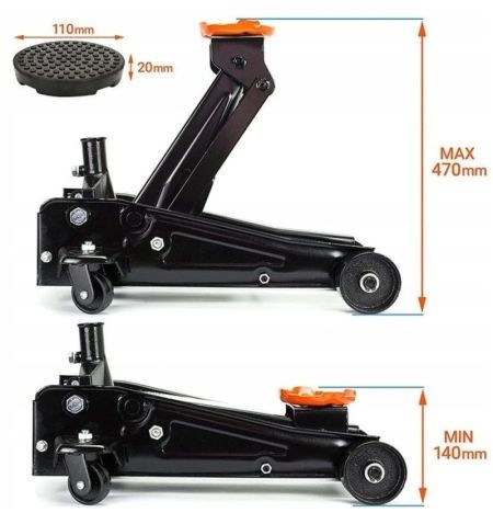 Hever hydraulický - pojízdný 3000kg / nízkoprofilový 140-470mm / 2x gumová podložka / rukavice | Filson Store