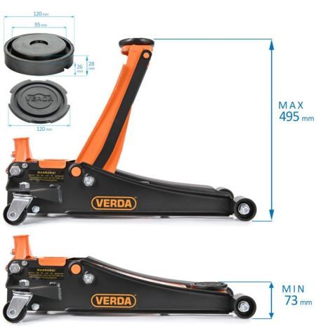 Hever hydraulický - pojízdný 3000kg / nízkoprofilový 73-515mm / dvoupístový / 2x gumová podložka / rukavice | Filson Store