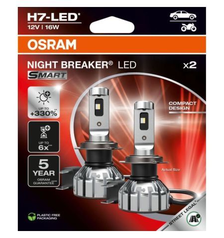 Autožárovky LED diodové Osram Night Breaker Smart H7 12V 16W PX26d - 2ks / schváleno pro ČR / EU homologace / třetí generace ...