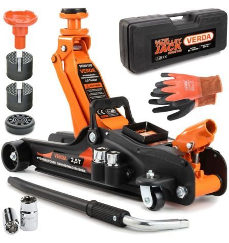 Hever hydraulický - pojízdný 2500kg / nízkoprofilový 86-365mm / 3x gumová podložka / rukavice / kufr / klíč na kola | Filson ...