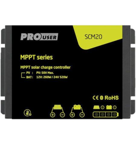 MPPT regulátor ProUser SCM20 20A 12V/24V - pro solární panely / Bluetooth připojení / optimalizace výkonu | Filson Store
