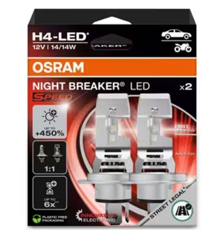Autožárovky LED diodové Osram Night Breaker Speed 450 H4 12V 14/14W P43t 2ks / schváleno v ČR / EU homologace / čtvrtá genera...