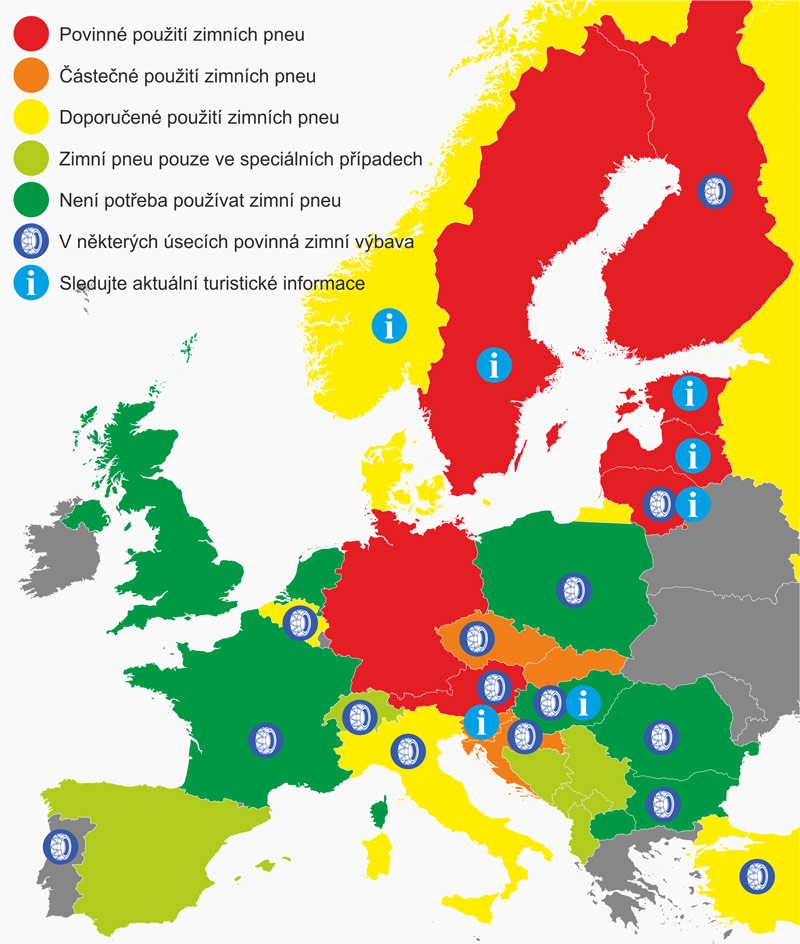 Povinnost zimních pneumatik v zahraničí Povinnost zimních pneumatik v zahraničí