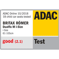 Autosedačka Britax Römer Dualfix M i-Size byla testována v listopadu 2018 v německém automotoklubu ADAC s výsledkem dobrý a pěknou známkou 2.1