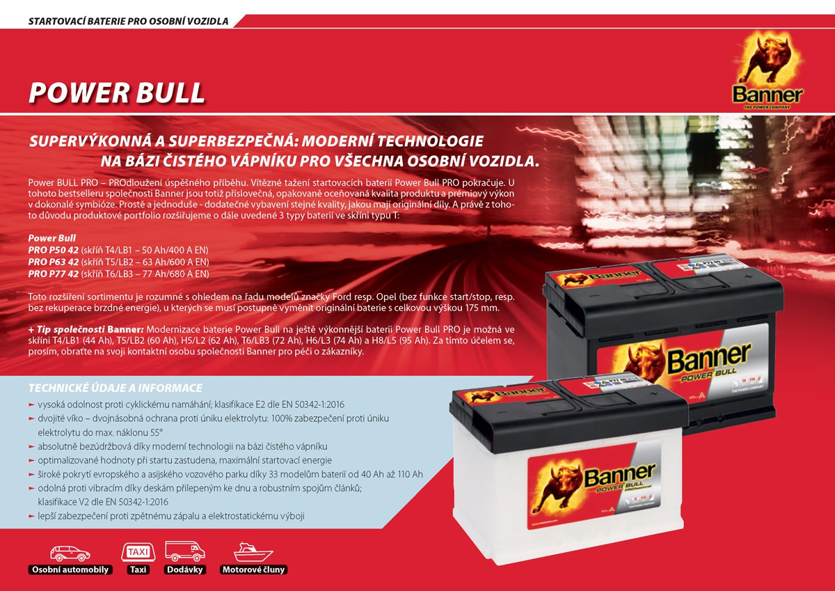 Banner Power Bull - supervýkonná a superbezpečná moderní technologie na bázi čistého vápníku pro všechna osobní vozidla