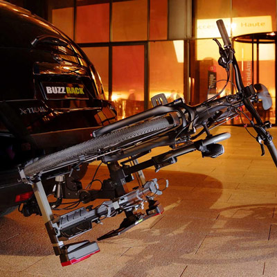 Nosič na tažné zařízení na 1 kolo elektrokolo Buzz E-Scorpion 1 - sklopný skládací - přístup do zavazadlového prostoru vozidla