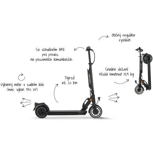 Městská elektrokoloběžka Fischer E-Scooter Ioco 1-0 - motor 350W v zadním kole baterie v základně Městská elektrokoloběžka Fischer E-Scooter Ioco 1-0 - motor 350W v zadním kole baterie v základně