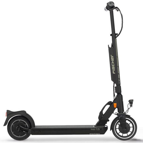 Městská elektrokoloběžka Fischer E-Scooter Ioco 1-0 - motor 350W v zadním kole baterie v základně Městská elektrokoloběžka Fischer E-Scooter Ioco 1-0 - motor 350W v zadním kole baterie v základně